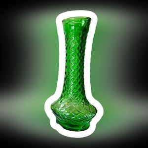 Vintage Randall Glass Quilted Hatched Diamond Lattice Moss Green Glass Vase